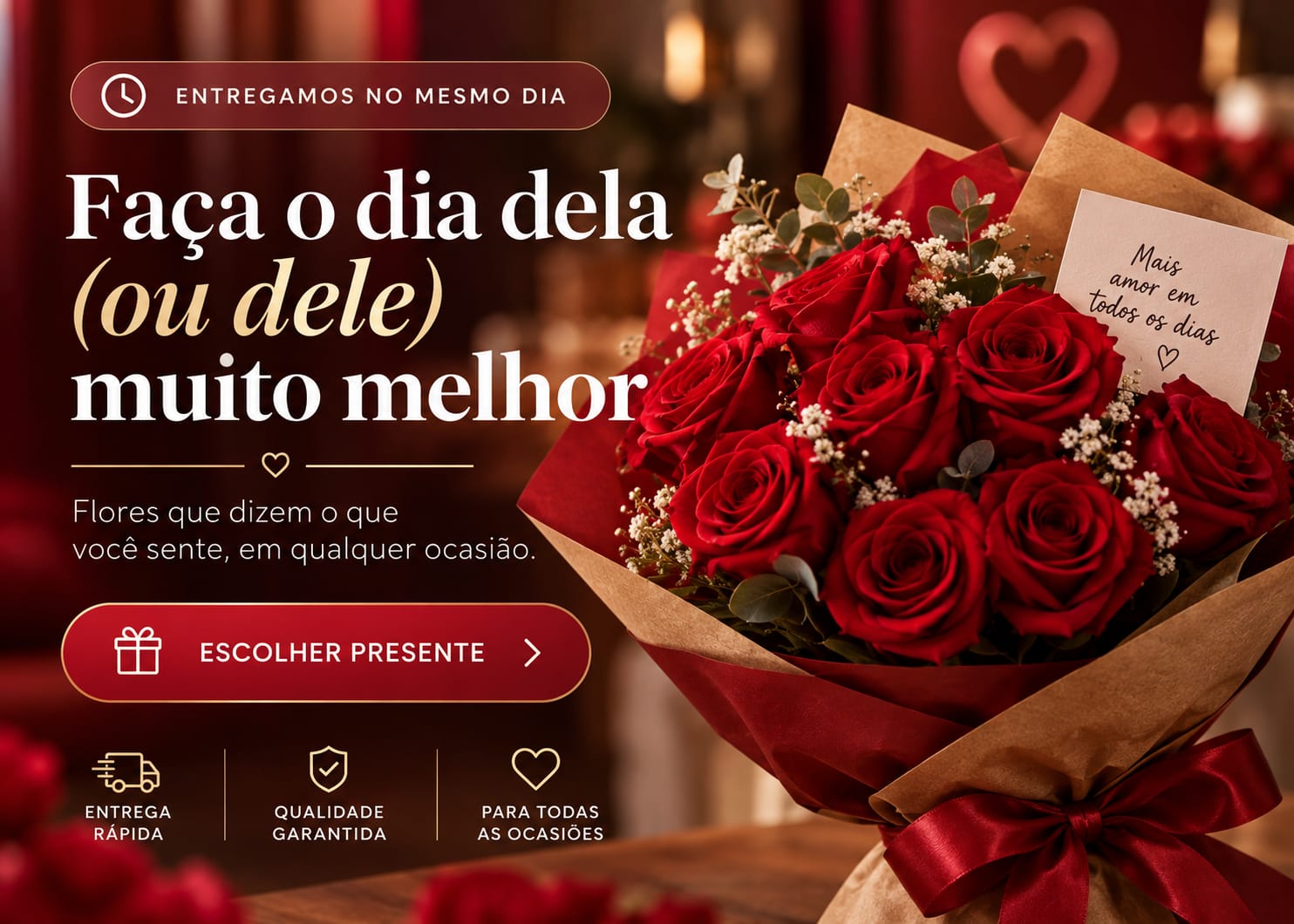 Faça o dia dela ou dele muito melhor com flores e entrega no mesmo dia